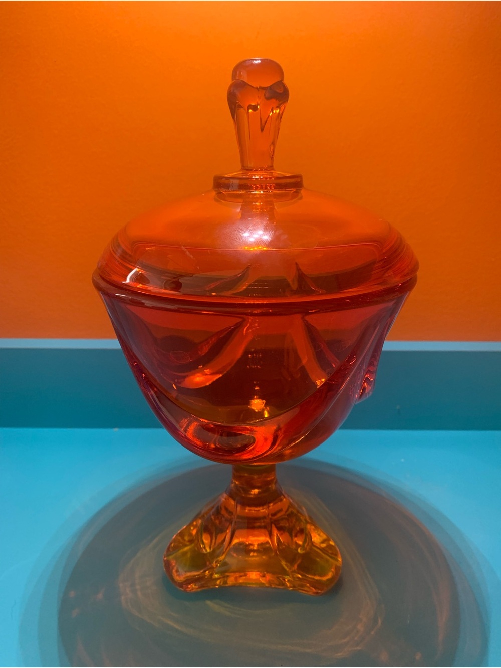 Vintage Viking Amberina Glass Covered Candy Dish